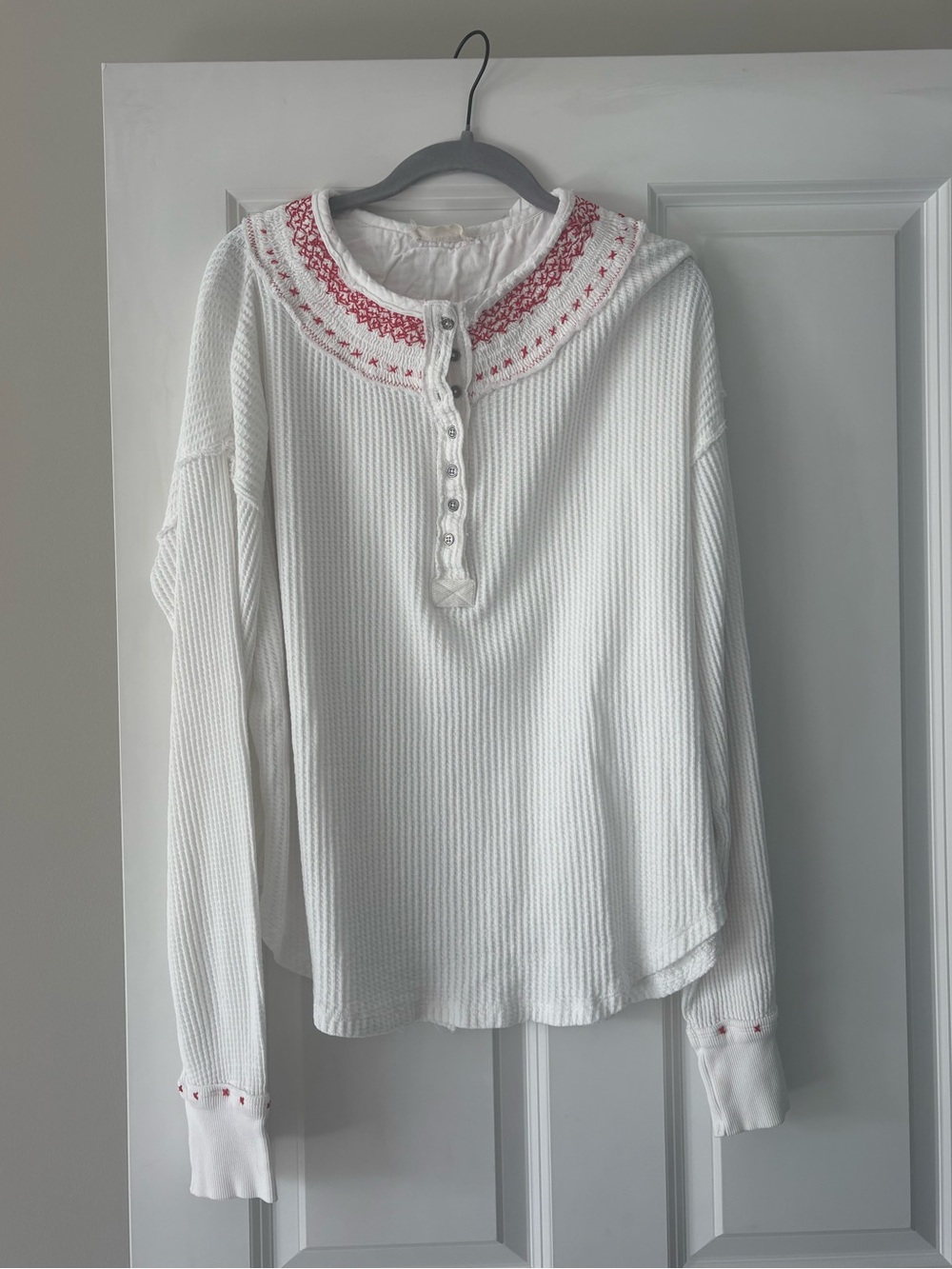 Free people white long sleeve with red detailing size large